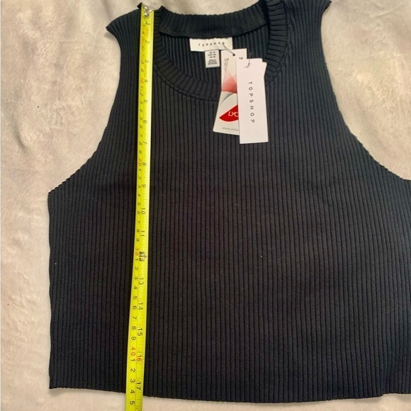 NWT TopShop Crop Top 10 Black Ribbed Sleeveless Round Neck Cotton Lycra Stretch - Picture 13 of 16